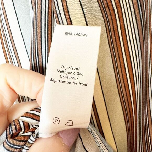 Elizabeth & James Mimi Tie Neck Stripe Silk Blouse In Dust Multi Women’s Size XS - Picture 9 of 11